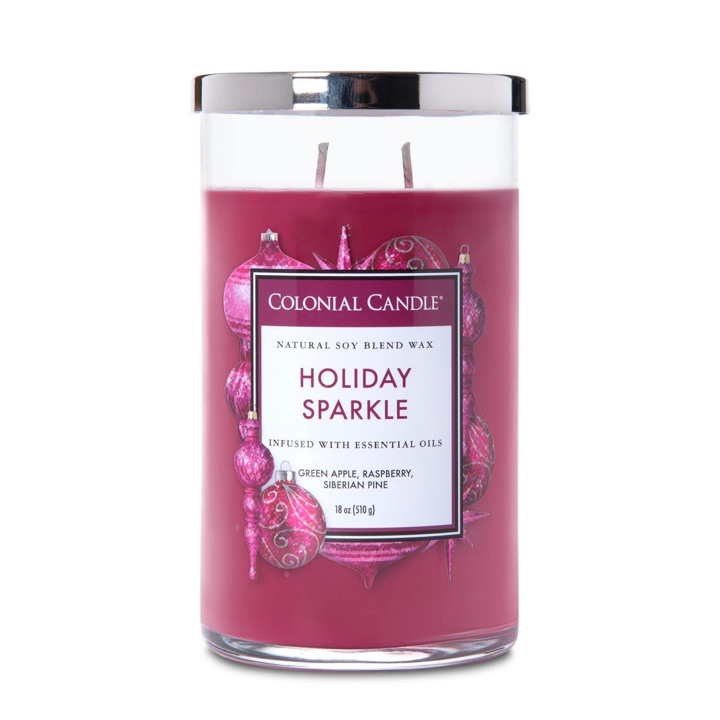 Colonial Candle Scented Jar Candle, Classic Cylinders, Holiday Sparkle, 2 Wick, 19 oz, Purple