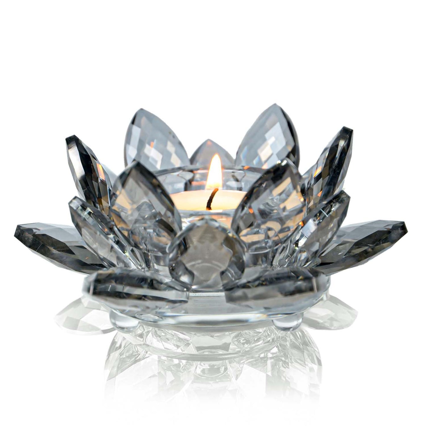 Kolnlala Crystal Lotus Flower Tealight Candle Holders/Glass Tea Light Candlestick Decor Decoration for Christmas Home Wedding Party… (1, Black 1pc)