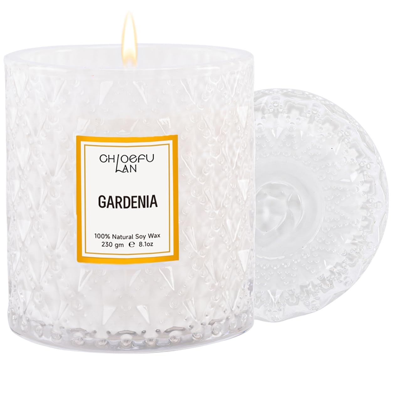 Chloefu LAN Gardenia Scented Candles for Home, Natural Soy Candle Gifts for Home Decor, Birthday Candless Gift for Women, Holiday Gifts, 8.1oz 55 Hours Burn