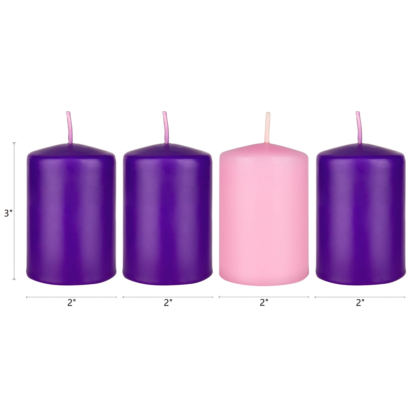 Mega Candles 4 pcs Unscented Christmas Advent Candles Set, Hand Poured Premium Wax Dome Top Round Pillar Candle 2 Inch x 3 Inch, Holidays, Festivities, Devotional, Church, Wreath, Party, Gifts