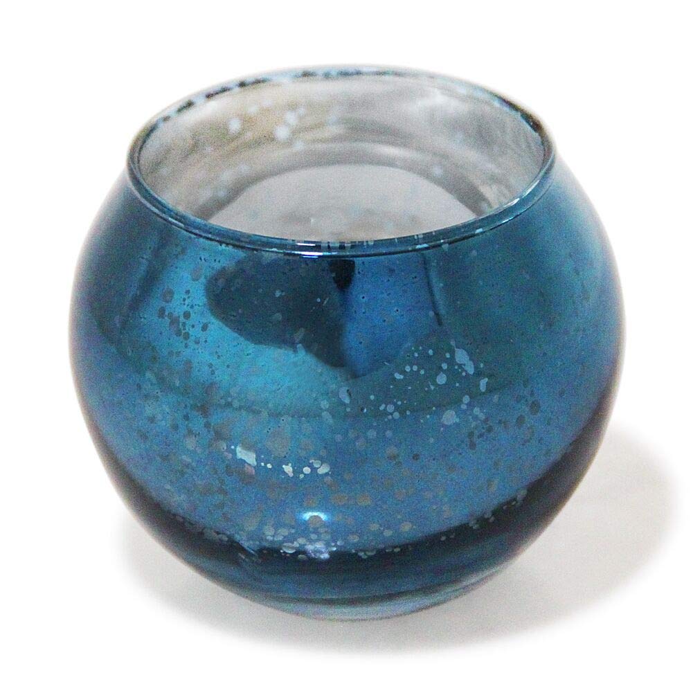 DerBlue 16Pcs Round Mercury Glass Votive Candle Holders for Wedding Centerpieces, Valentines Dinner, Garden Tub and Any Theme Events (Navy Blue)