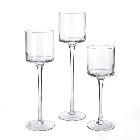 Royal Imports Glass Candleholder Flower Vase, Floating & Pillar Candle Centerpiece Display, Decorative Hurricane on Pedestal for Home or Wedding Set of 3, Clear