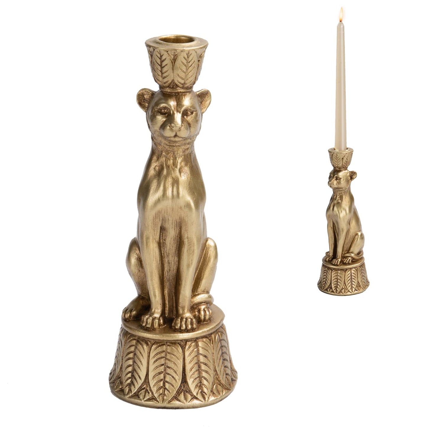 Candle Stick Holder Table Decor - Leopard Resin Modern Golden Candlestick Holder Coffee Table Decor Gold Candle Stand for Living Room 3.25 x 3.25 x 9.25 Inch Guichifun