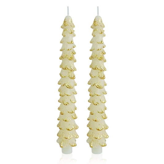 Gedengni Christmas Tree Taper Candle White Candlesticks - 10inches Unscented Tree Shaped Candles Decorative Tapered Candles for Holiday Xmas Party Dinner Table,W
