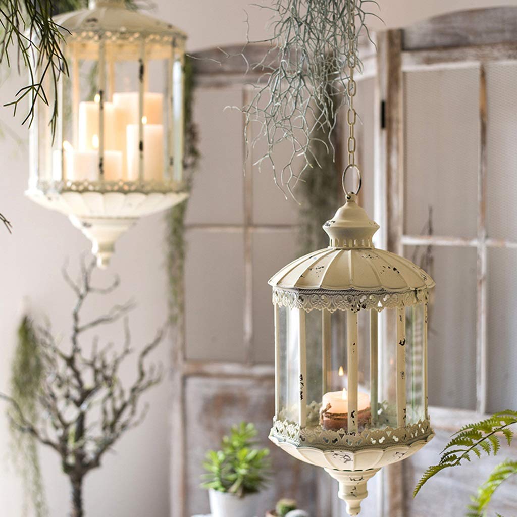 XILIN-1987 Candle Holderss French Hanging Candle Holder Iron Glass Candlestick Retro Dining Table Home Furnishings Decorative Candlestick