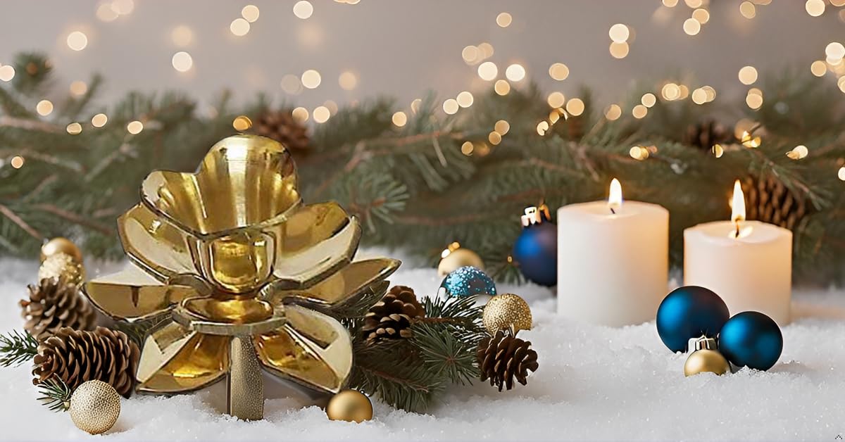 Lotus Shaped Brass Candlestick Holder for Kitchen Decor, Church Events, Wedding Reception Centerpieces or Christmas Decorations (4 x 1.6)