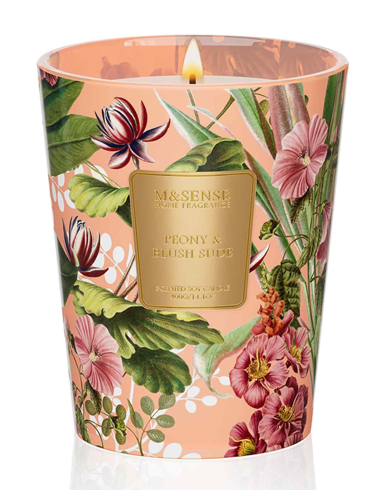 M&SENSE Peony Blush Sude Natural Soy Scented Candle, 14.1oz 60H Non-Toxic Slow Burning Candle, Summer Unique Floral Perfect Present for Women