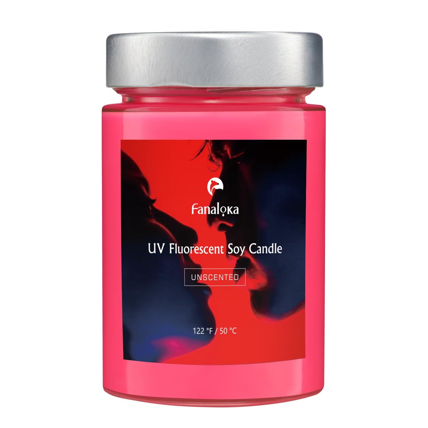 UV Fluorescent Soy Wax Low Temperature Candles, Low Heat Body Safe Candle for Night Party, Unscented, 122 °F, 11 oz, Peelable Wax (Red)