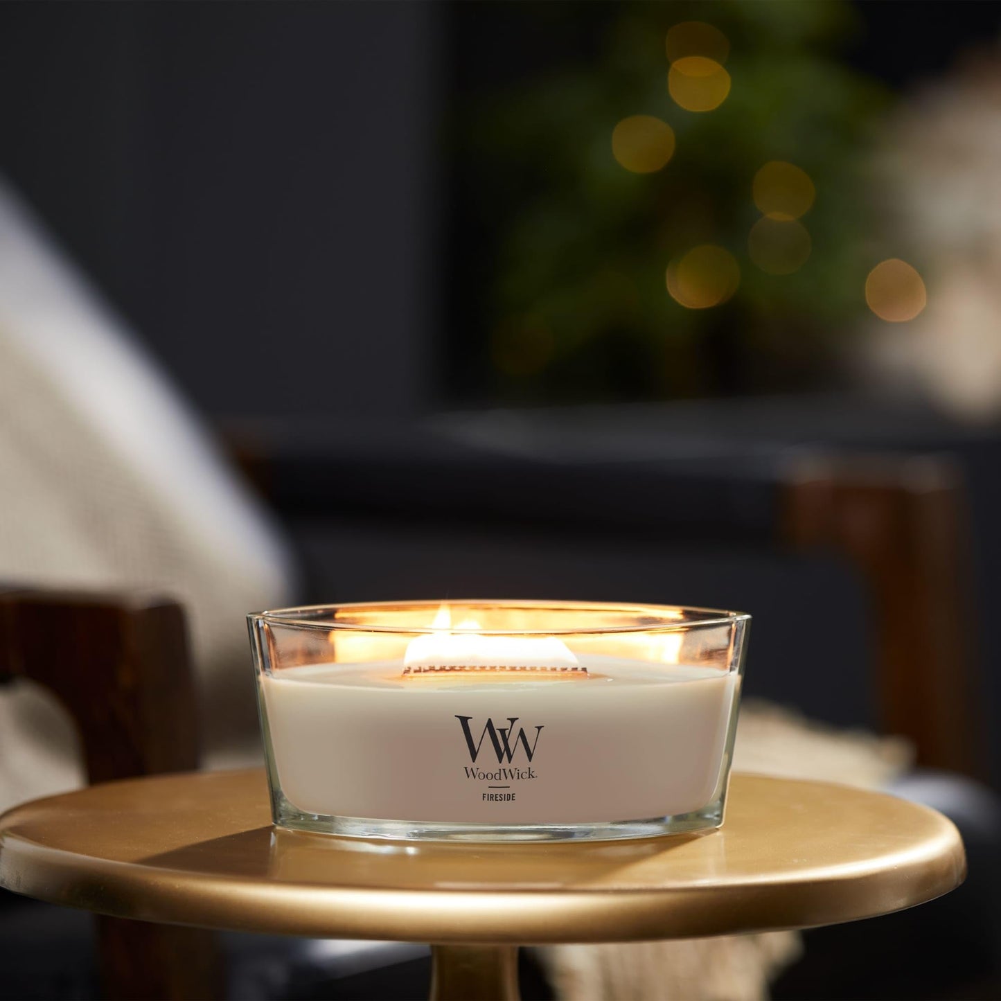 WoodWick Fireside Holiday Candle Gifts for Women and Men, 16 oz Ellipse Candle with Crackling Wick