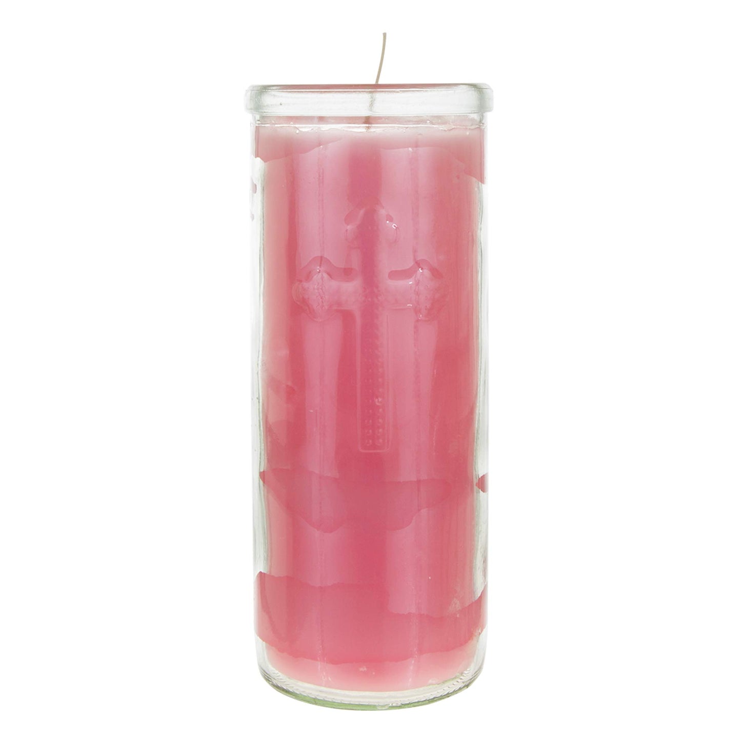 Mega Candles 6 pcs Unscented Pink Dual Cross Glass Container Altagraciano Devotional Prayer Candles, Premium Wax Candle 3 Inch x 7.25 Inch, Sanctuary, Vigils, Prayers, Blessings, Religious, Memorials