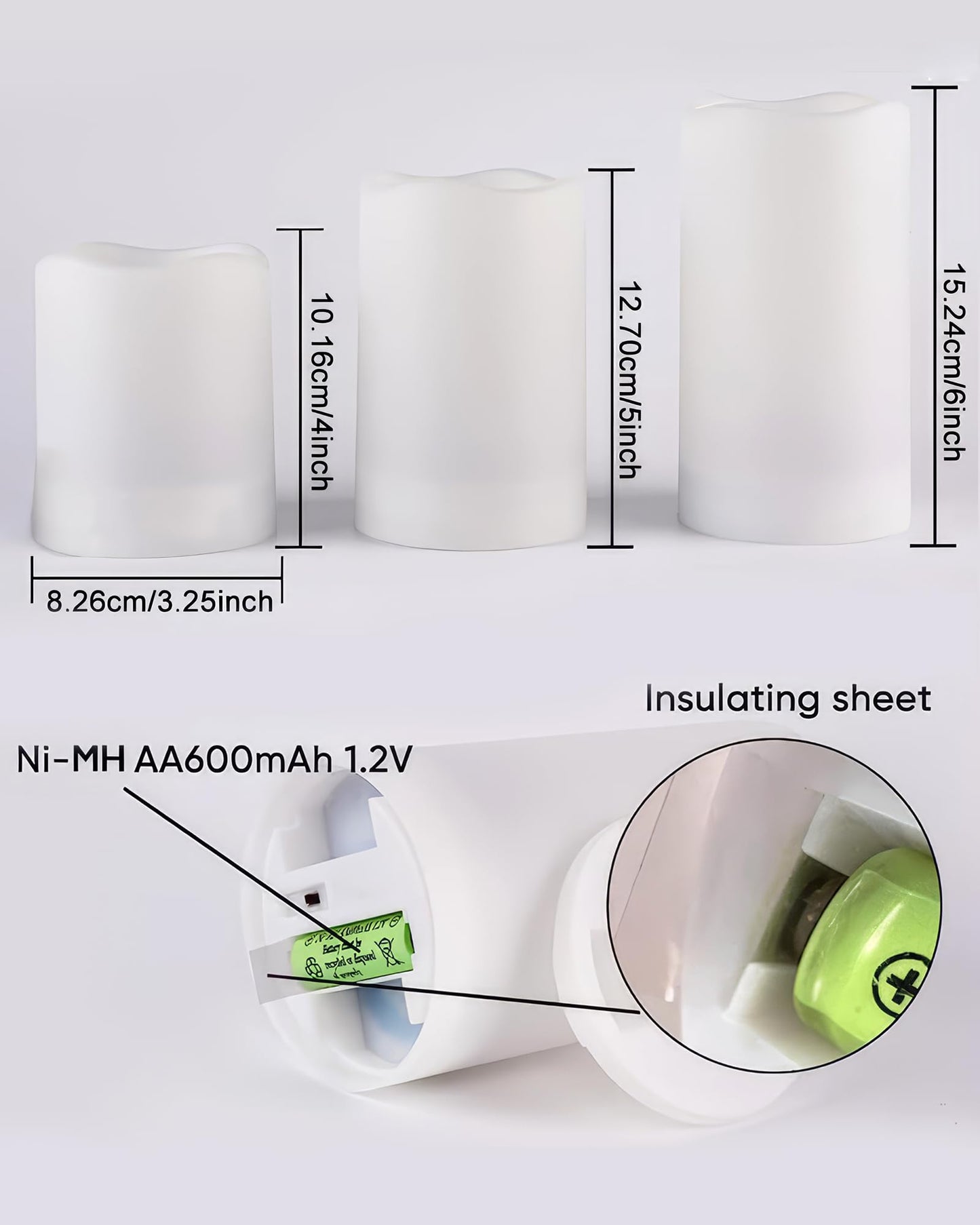 Homemory Solar Powered Candles Outdoor Waterproof, Flickering Glow, Rechargeable Solar Powered Candles for Outside, Lanterns, Sensor Only, Dusk to Dawn, Set of 6