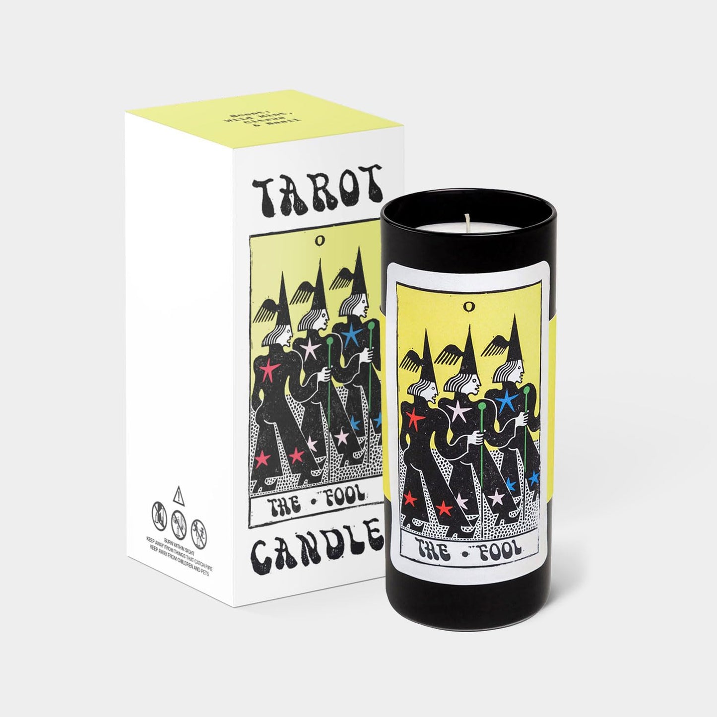 Tarot Candle - The Fool Card - Soy Wax Candle with Unique Tarot Illustration & Tarot Reading - Scented with Wild Mint, Citrus & Basil - 60 Hours Burn Time - 6” Tall - Tarot Cards, Tarot Gifts