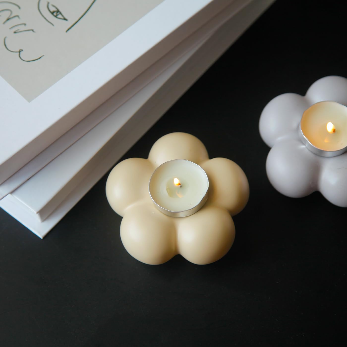 MDFAYE Cute Candle Holders, Ceramic Candlestick Holders for Table Centerpiece Flower Shape Home Decor Wedding Parties Living Room (Yellow)