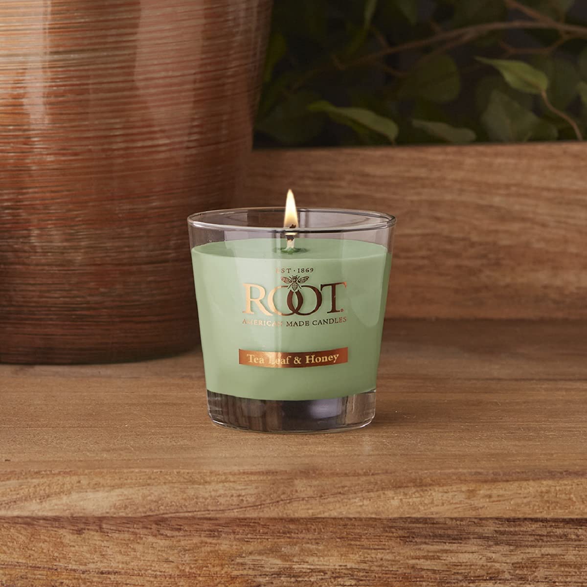 Root Candles Scented Candles Honeycomb Veriglass Premium Handcrafted Beeswax Blend Candle, Small, Tea Leaf & Honey