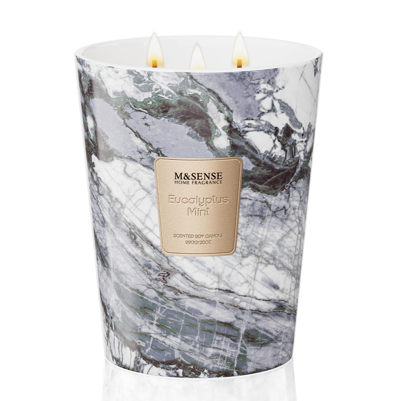 M&SENSE Extra Large Candle 35oz 150H EucalyptusMint Scented Candle, 3 Wick Highly Scented Jar Candle, XL Candles Gift for Stress Relief, Meditation, Yoga