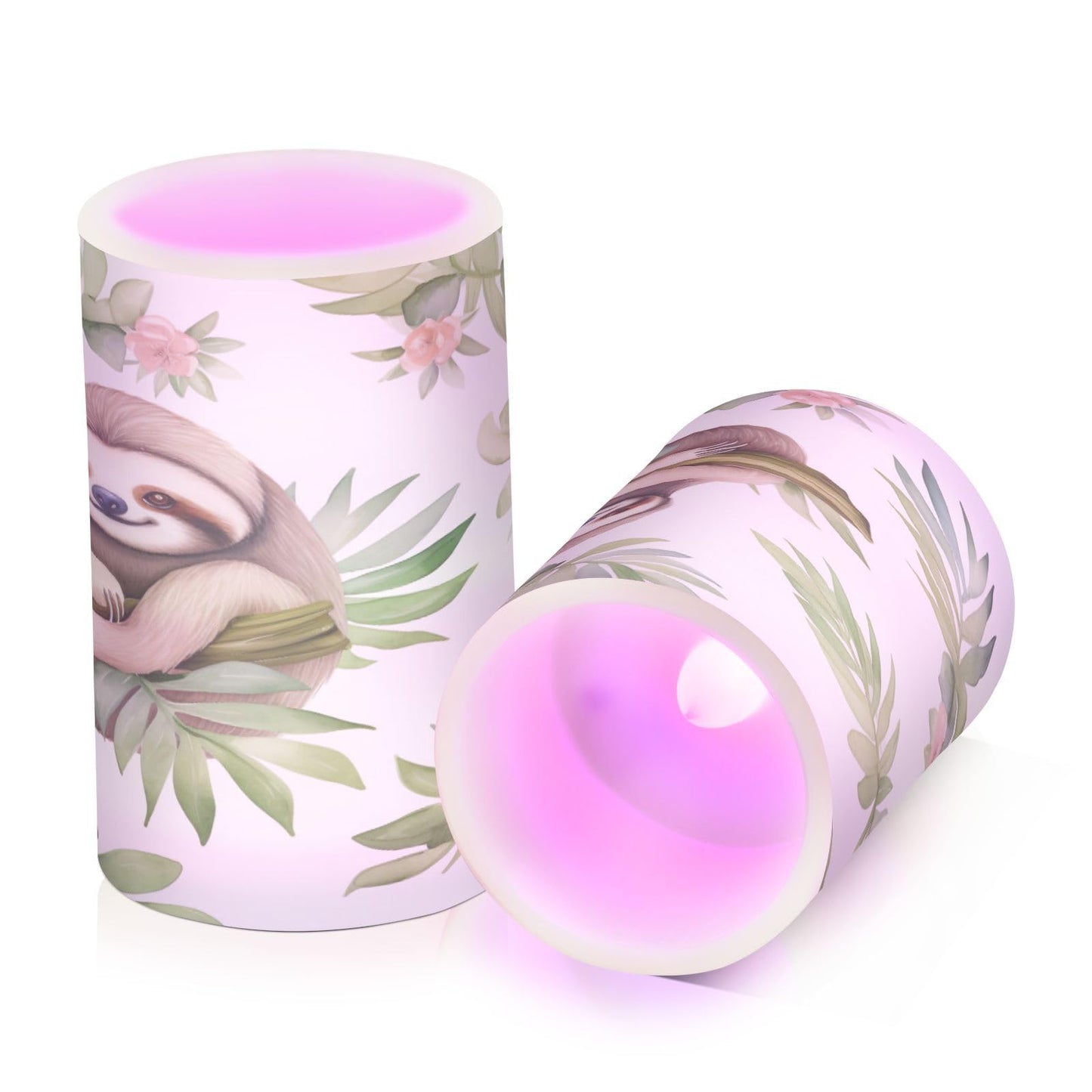 GUIJI Leaf and Sloth Flameless Candles, Flameless Candles with Remote Set of 2, Flameless Candles Battery Operated, Pillar Candles Home Decoration, Christmas, Party, E08D23009