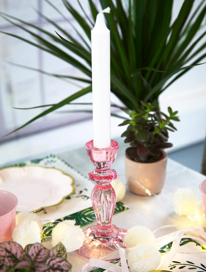 Talking Tables Boho Pink Glass Candlestick Holder Height 16cm One Size Glass Candle Holder,Large