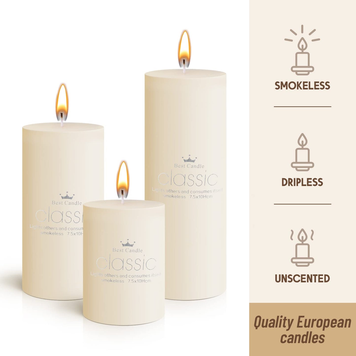 Sumind Set of 12 Pillar Candles Bulk 3"x 4", 6", 8" Dripless Unscented Poured Candles Long Clean Burning Tapers for Wedding Rustic Party Spa Bath Home Decor Relaxation All Occasions(Ivory)