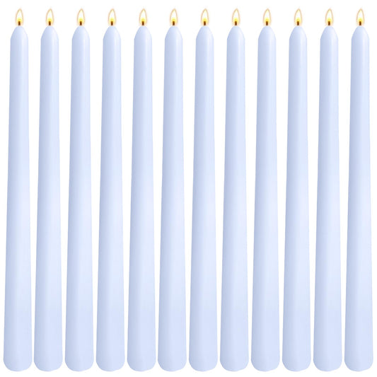 12-Pack Pale Blue Taper Candles, 10 Inch Unscented Dripless Candlesticks, Long-Lasting Burn Time of 6-7 Hours, Perfect for Home Décor Weddings Babyshower and Events