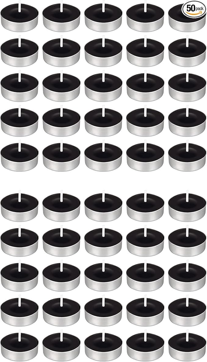 50 pcs Unscented Black Tea Lights Candles, Pressed Wax Candle 3.5 Hour Burn Time, Home Décor, Wedding Receptions, Baby Showers, Birthdays, Celebrations, Events, Meditations, Prayers