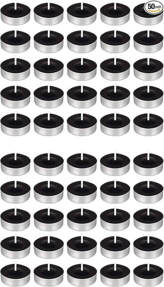 50 pcs Unscented Black Tea Lights Candles, Pressed Wax Candle 3.5 Hour Burn Time, Home Décor, Wedding Receptions, Baby Showers, Birthdays, Celebrations, Events, Meditations, Prayers