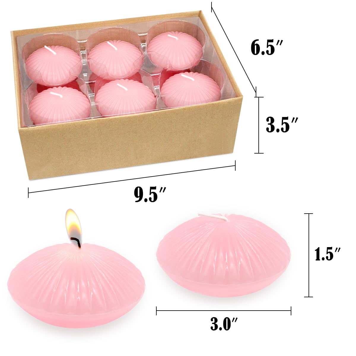 12 Pack 3 Inch Pink Floating Candles, 10 Hour Unscented Romantic Tealight Candles for Cylinder Vases, Centerpieces at Wedding Party Pool Holiday - Wavy Float Candle