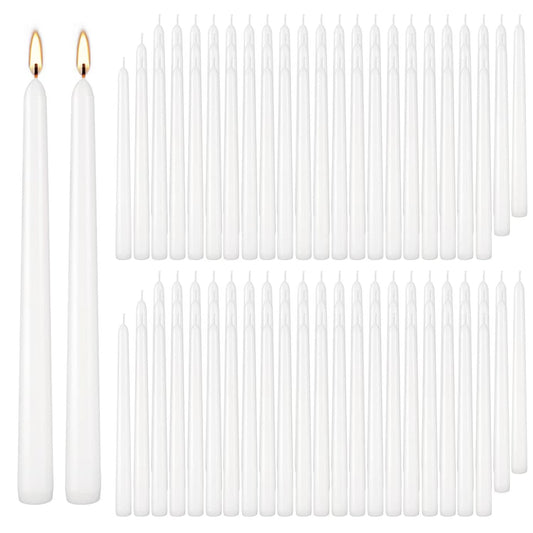 YOROXRG 100Pack White Taper Candles, 7-8 Hours Burn Time, Unscented, Smokeless and Dripless, 0.75 x 10 Inch Dinner Candle Set for Household, Wedding, Party and Home Décor Candlesticks