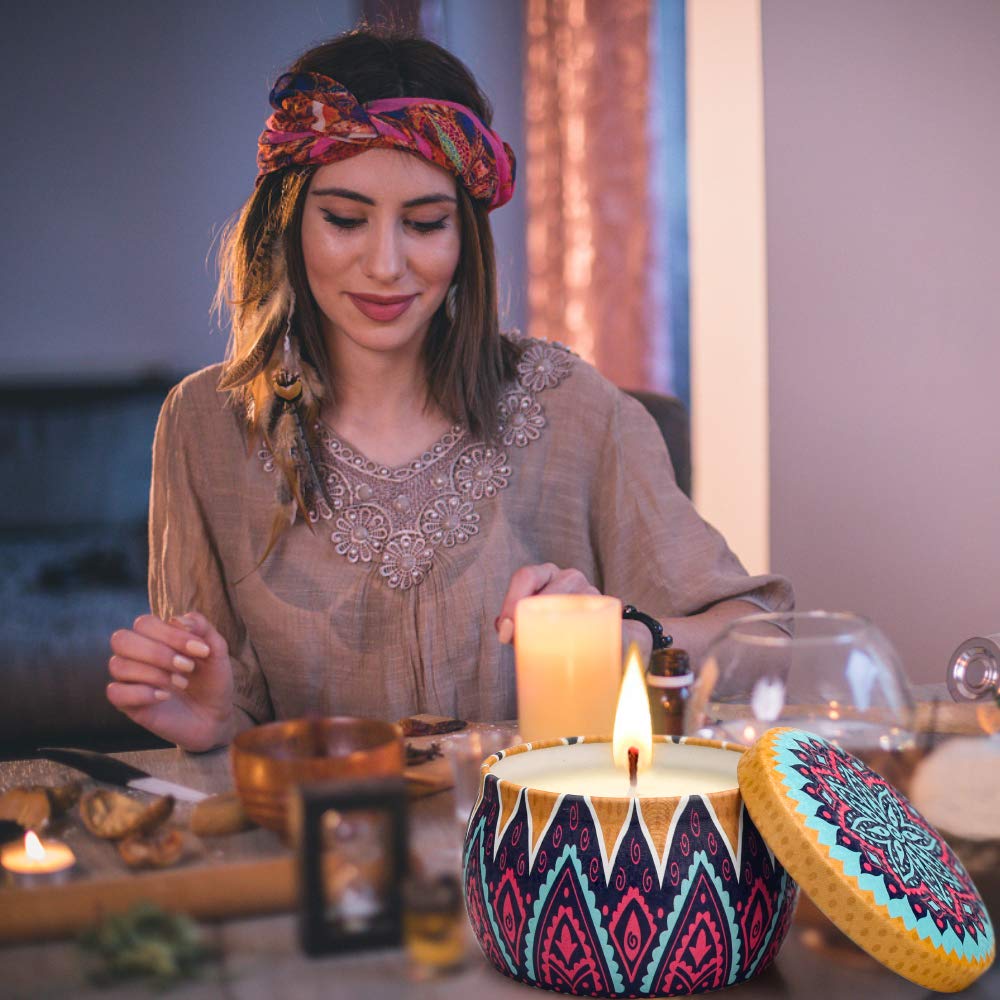 Candles Gift Set for Women, 4 Pack Scented Candles with 8% Essential Oils, 120H Long Lasting Aromatherapy Candles for Home Relaxation