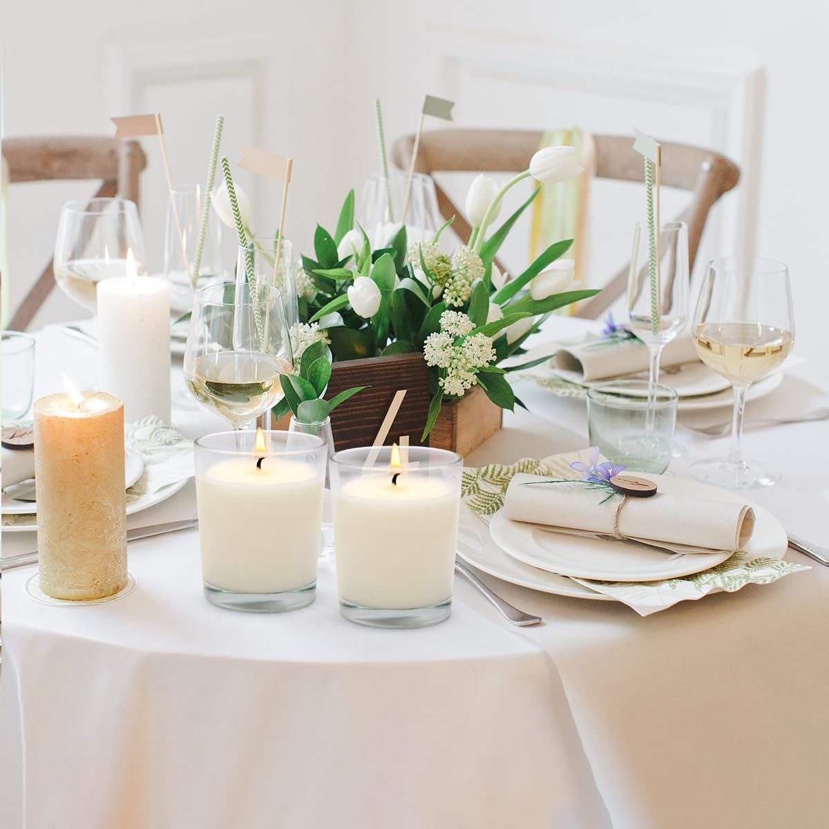 Set of 6 White Votive Candles, Clear Glass Filled Unscented Soy Wax Candle for Home Décor Weddings Spa Holidays Party and DIY