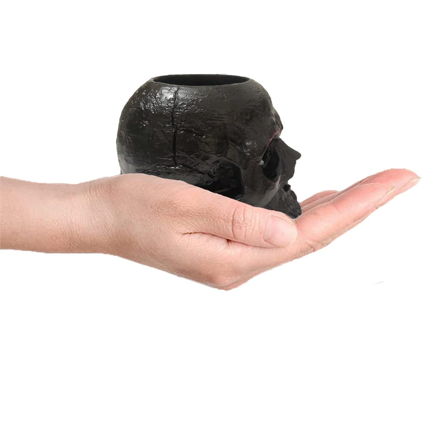 VICDUEKG 2 Pcs Skull Candle Holder Skeleton Candlestick Holders Tealight Resin Candlestick Crafts for Party Halloween Graveyard Outdoor Bar Home Decoration, Black and White