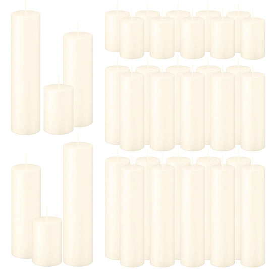 SDBALLBZ 36 Pack Ivory White Pillar Candles Set, Unscented Smokeless Dripless Paraffin Candles for Wedding Centerpieces & Event Decor, Long Burning Bulk Decorative Candles, Multiple Sizes