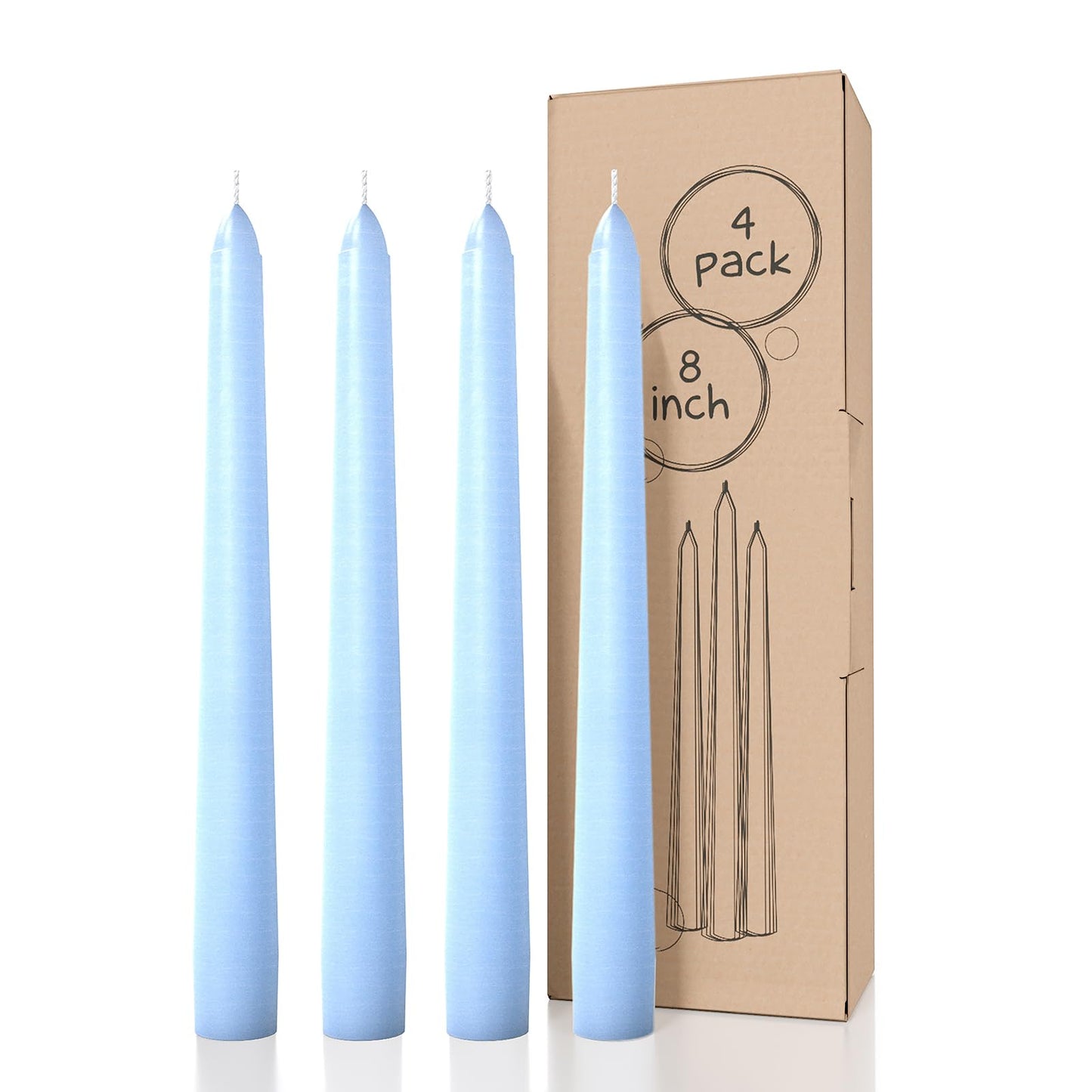 CANDWAX 8 inch Light Blue Taper Candles Set of 4 - Unscented Smokeless Dripless Tapers for Dinner Table, Home Decor, Easter Decor, Party, Wedding and Ordinary Dinners - Spring Candles