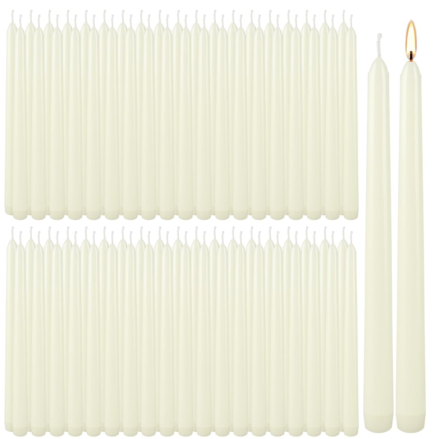 YOROXRG 100Pack Ivory Taper Candles, 7-8 Hours Burn Time, Unscented, Smokeless and Dripless, 0.75 x 10 Inch Dinner Candle Set for Household, Wedding, Party and Home Décor Candlesticks