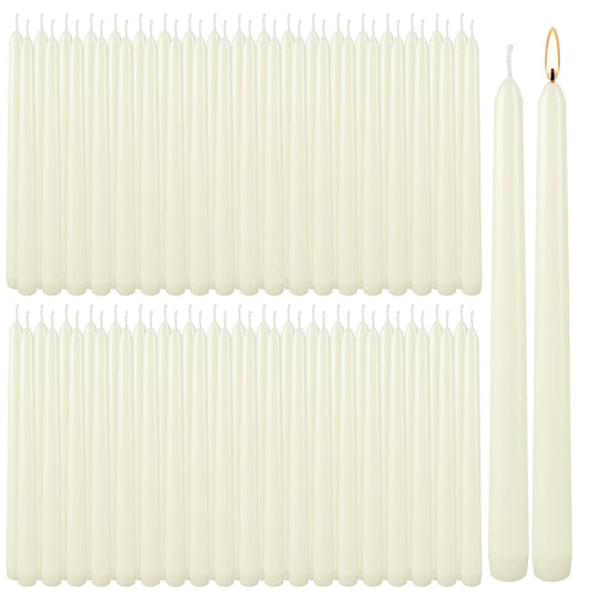 YOROXRG 100Pack Ivory Taper Candles, 7-8 Hours Burn Time, Unscented, Smokeless and Dripless, 0.75 x 10 Inch Dinner Candle Set for Household, Wedding, Party and Home Décor Candlesticks