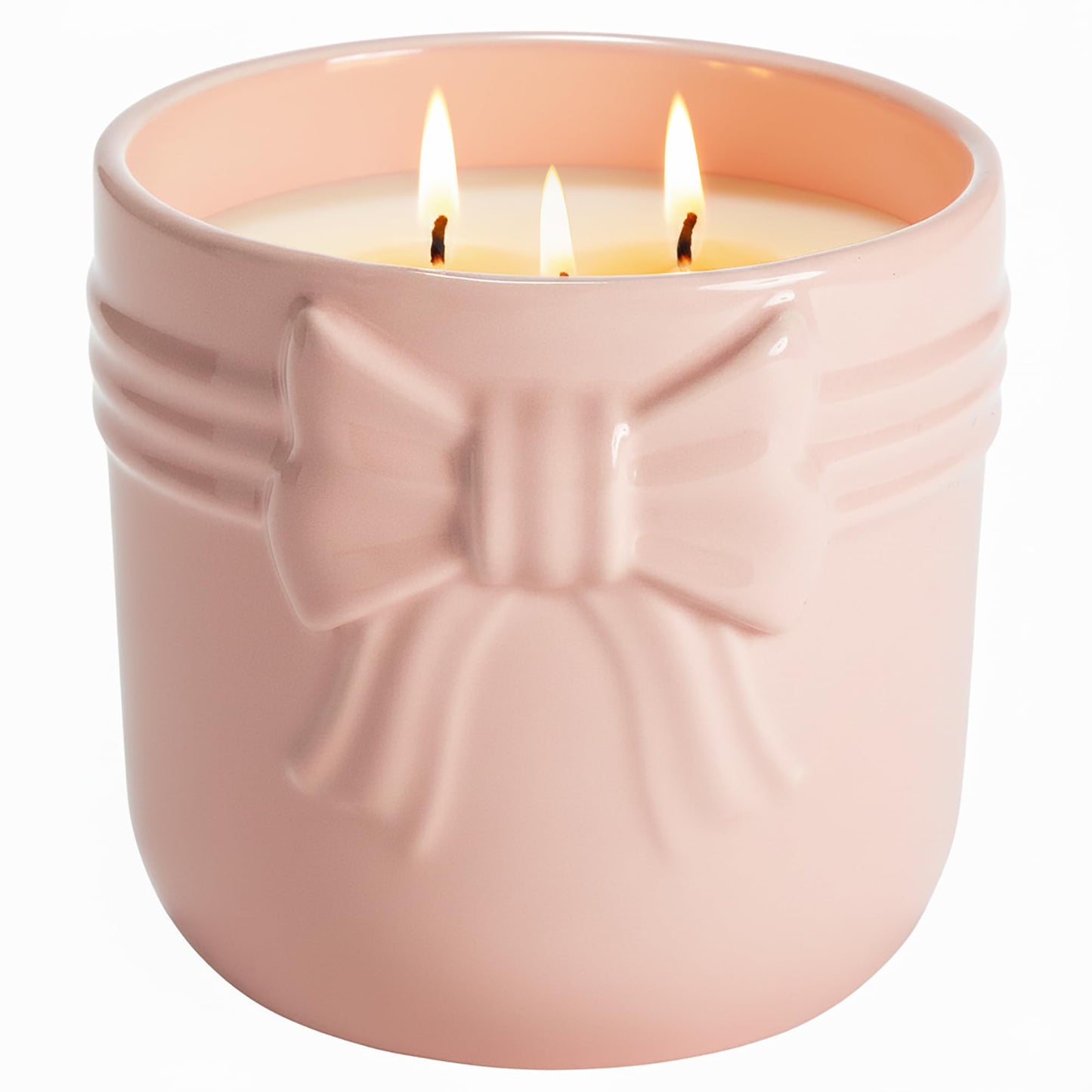 Paris Hilton Pink Spritz Scented Candle, Pink Ceramic Vessel with Embossed Bow Detail, Premium Plant Wax Blend, Cotton Wick, 22 Ounce