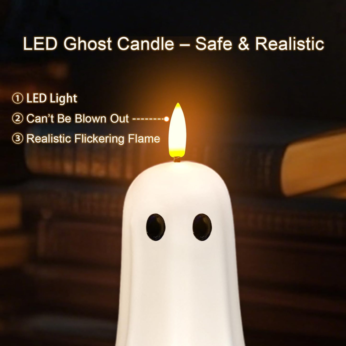 ilifemate Halloween Ghost Candle Lights 2 Pack with Remote, Battery Operated LED Flameless Candle Ghosts with Timer, Spooky Halloween Decorations for Indoor Outdoor Table, Mantel & Party Decor