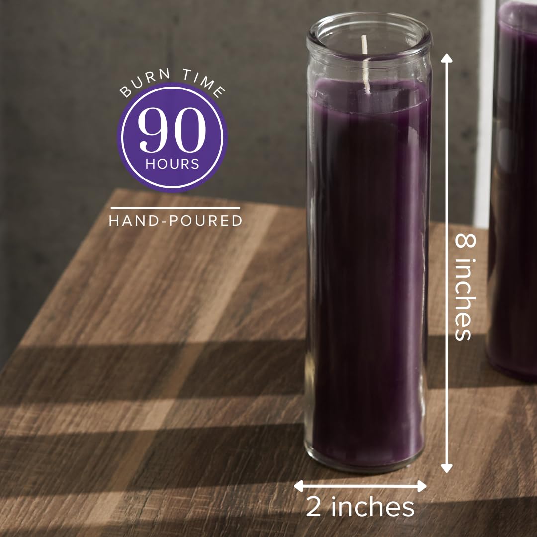 Simply Soson 2x8 inch Purple Devotional Scented Candles in Glass Jar - Lavender - 1 Piece - 90 Hours – Prayer Candle - Tall Pillar Candles for Religious, Memorials, Party Decor