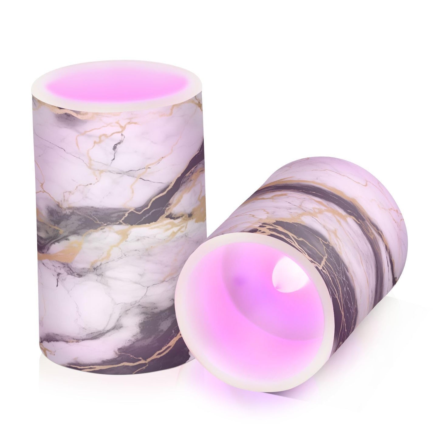 BOENLE Flickering Flameless Candles, Golden White Black Marble LED Candles with Remote Timer, Set of 2 Battery Operated Candle for Valentine Wedding Birthday