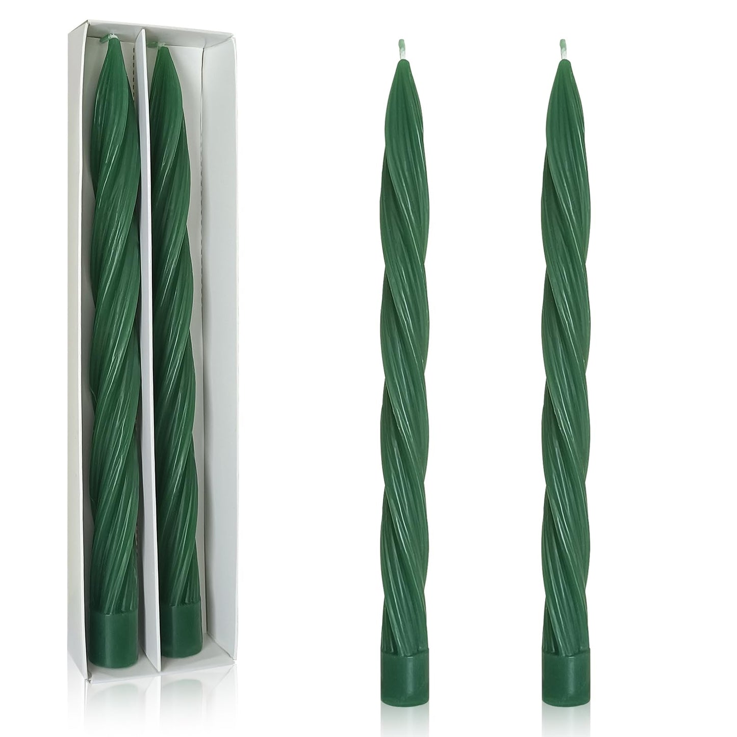 Handmade Unscented Long Spiral Taper Candle Dark Green 10 Inch Smokeless Tall Twisted Candlesticks Elegant Design for Home Weddings Festive Seasons Décor