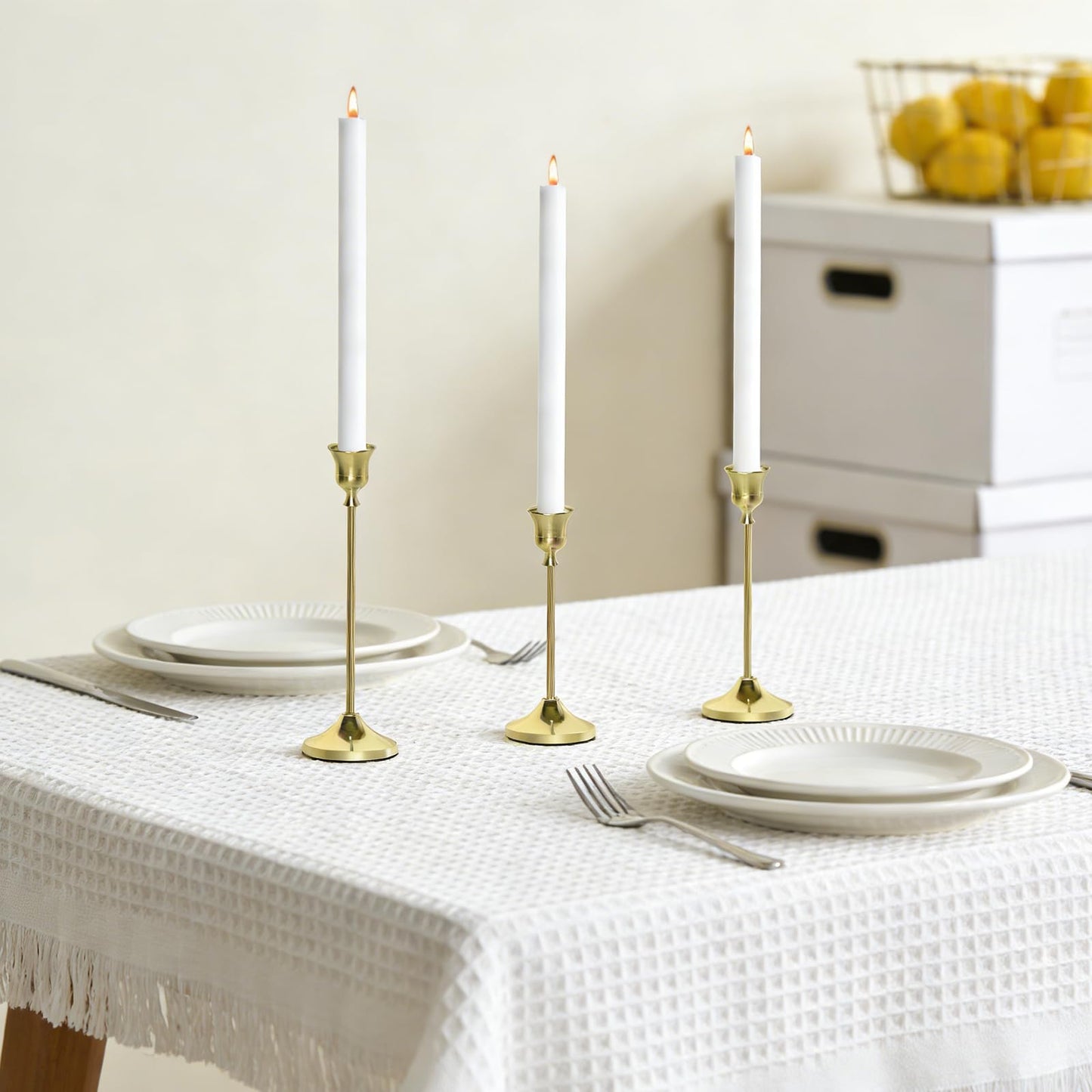 Bryzont Golden Taper Candle Holders Metal Gold Candlesticks Modern Candle Stick Holders Set of 3 for Dining Table, Weddings & Home Decor