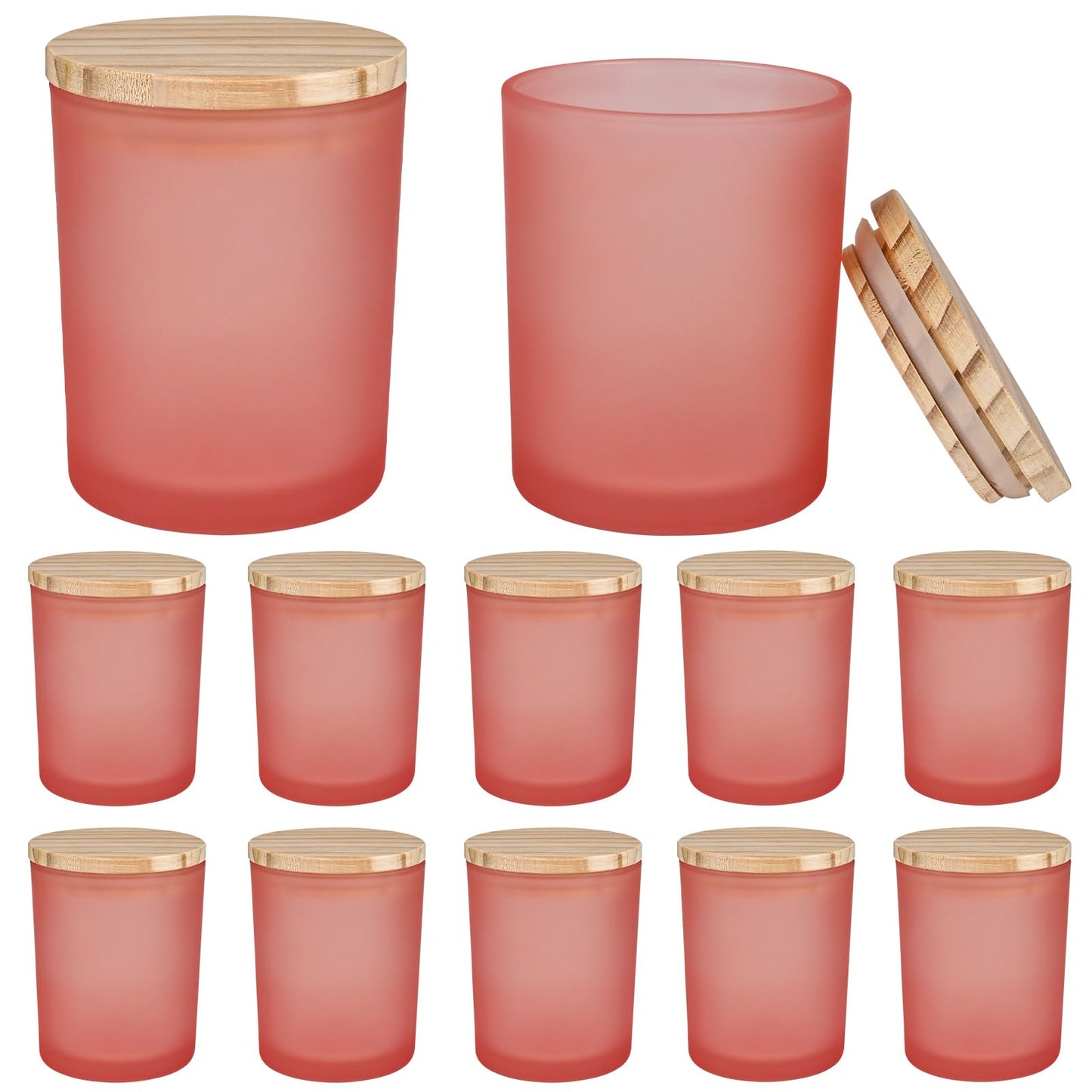 COYACOOL 12PCS Candle Jars for Making Candles, 7 oz Thick Empty Glass Candle Making Jars with Bamboo Lids, in Bulk, Frosted Pink
