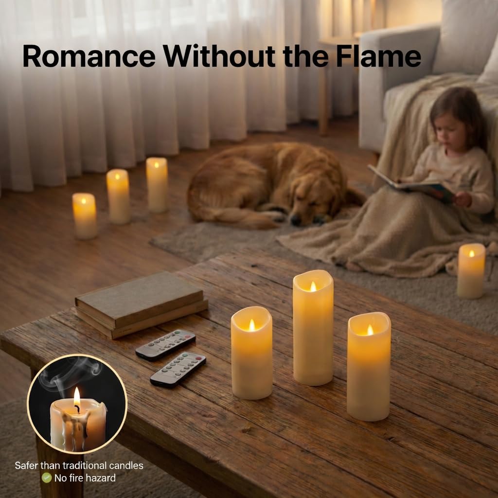 Set of 24 Slim Outdoor LED Candles, Battery Operated Flickering Fake Candles with 10-Key Timers for Patio & Porch Decor, 2.2 Inch Diameter Waterproof Resin Pillars for Large Events & Sconces (White)