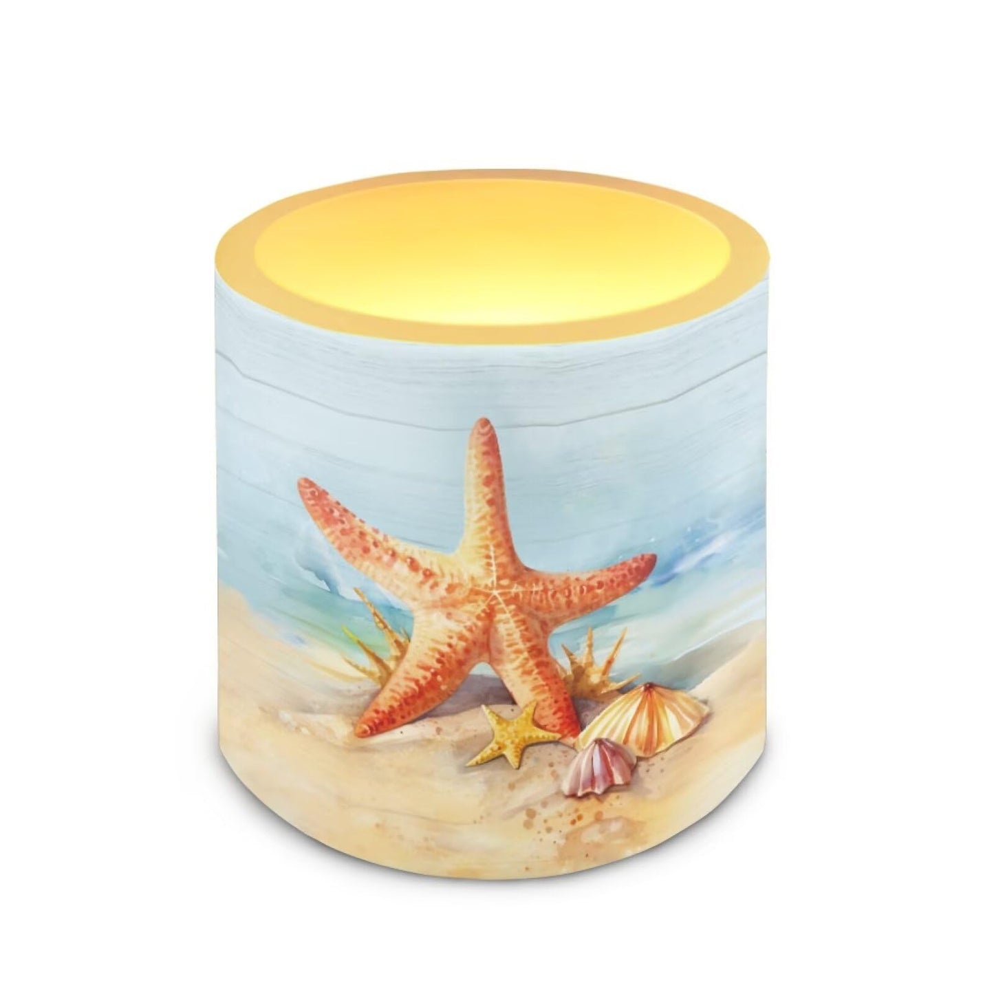 Merkmak Pack of 4 Coastal Starfish Flameless Candles with Remote Battery Operated Candles with Timer Flickering LED Elictric Pillar Tealights for Indoor Outdoor Home Table Decorations