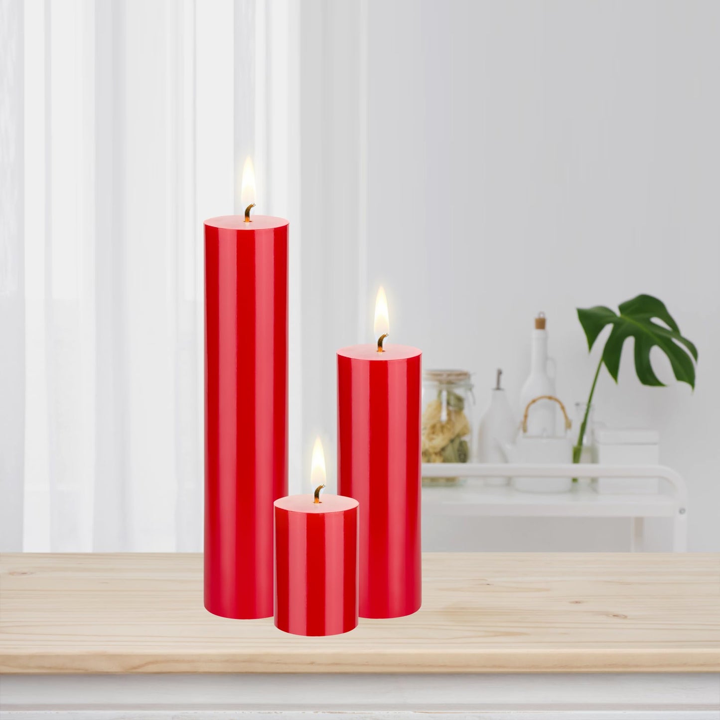 Mega Candles 3 pcs Unscented Solid Red Pillar Candles, Hand Poured Premium Wax Candle 2 Inch x 6 Inch, Home Décor, Spas, Weddings, Occasions, Party, Centerpieces, Holidays, Vigils, Prayers