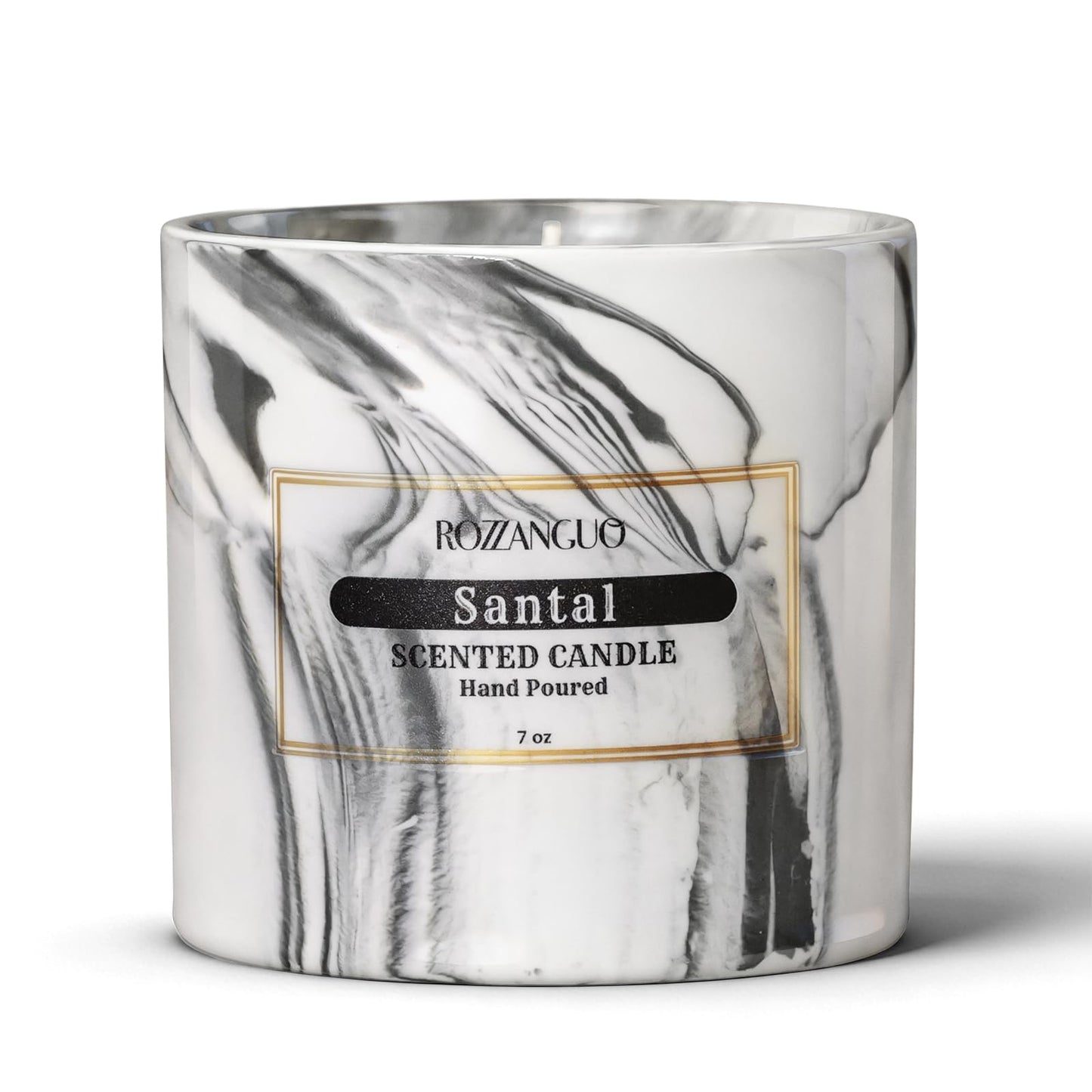 Rozzanguo Luxury Marble Jar Scented Candle | Women Men | Non Toxic 100% Natural Coconut & Soy Wax Blend Cotton Wick | Hand Poured Highly Scented Long Lasting (Santal, 7 Ounces)