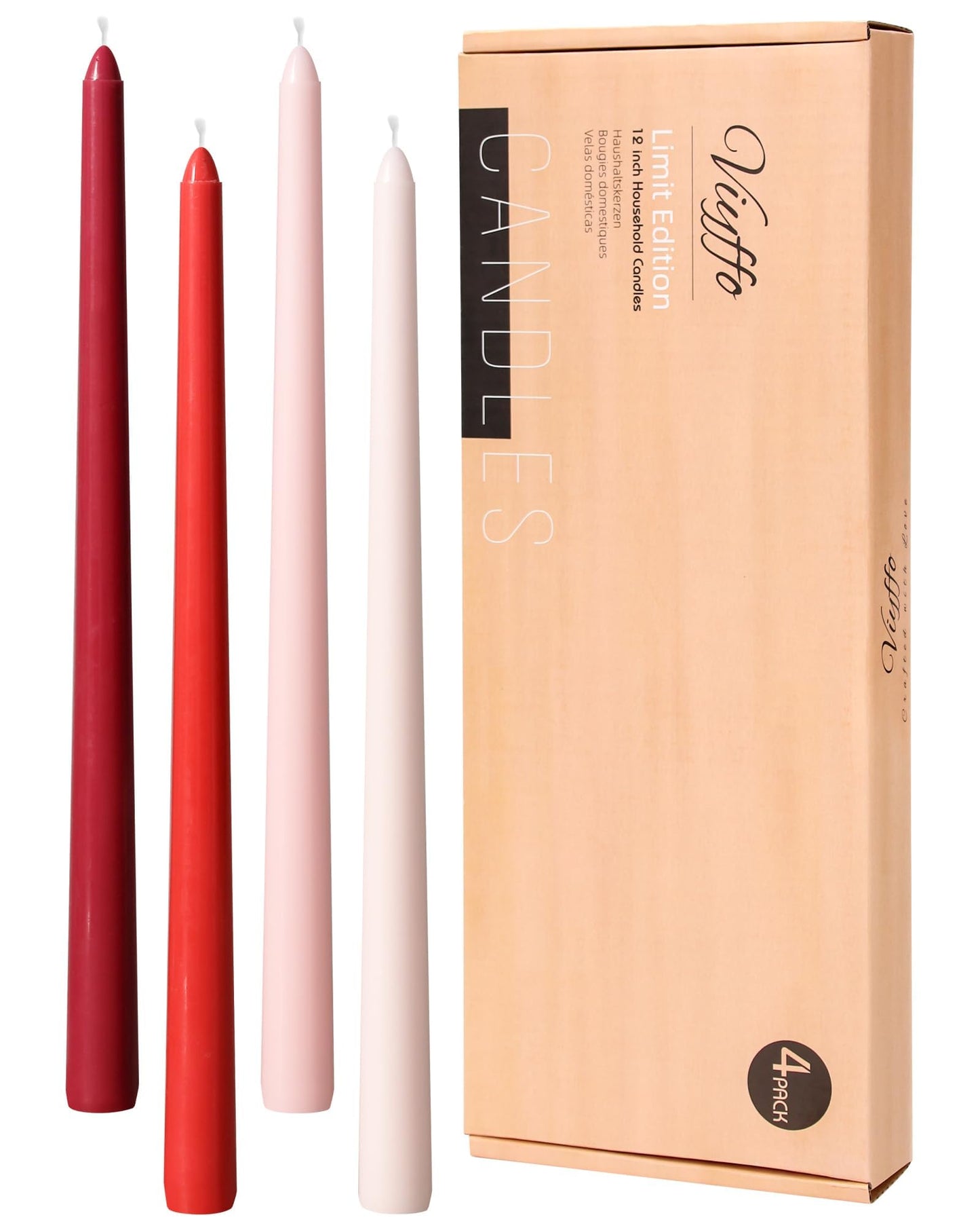 Viyffo 12 Inch Red Taper Candles 4 Pack Unscented Smokeless Long Tall Tapered Candles for Candlesticks Sticks Wedding Home Decor Dinner