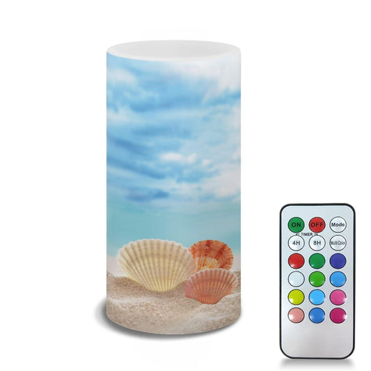 NETILGEN Flameless Led Candle Auto-Moving Wick Votive Tealights Realistic Pillar Candle with Remote 4H 8H Timer Color Changing for Coastal Home Wedding Decoration, Beach Seashell Blue