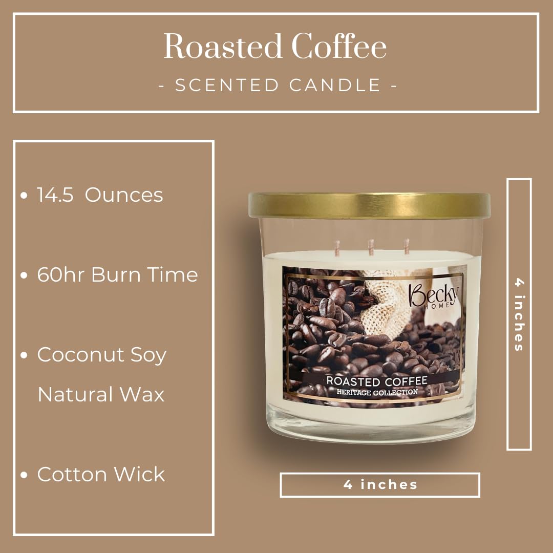 Becky Home 3 Wick Candle, 14.5oz Coffee Scented, Espresso Candles, Roast Coffee, Macchiato Candle, Large Jar Candles for Women, Gift for Men and Women, Long Lasting 45 Hour