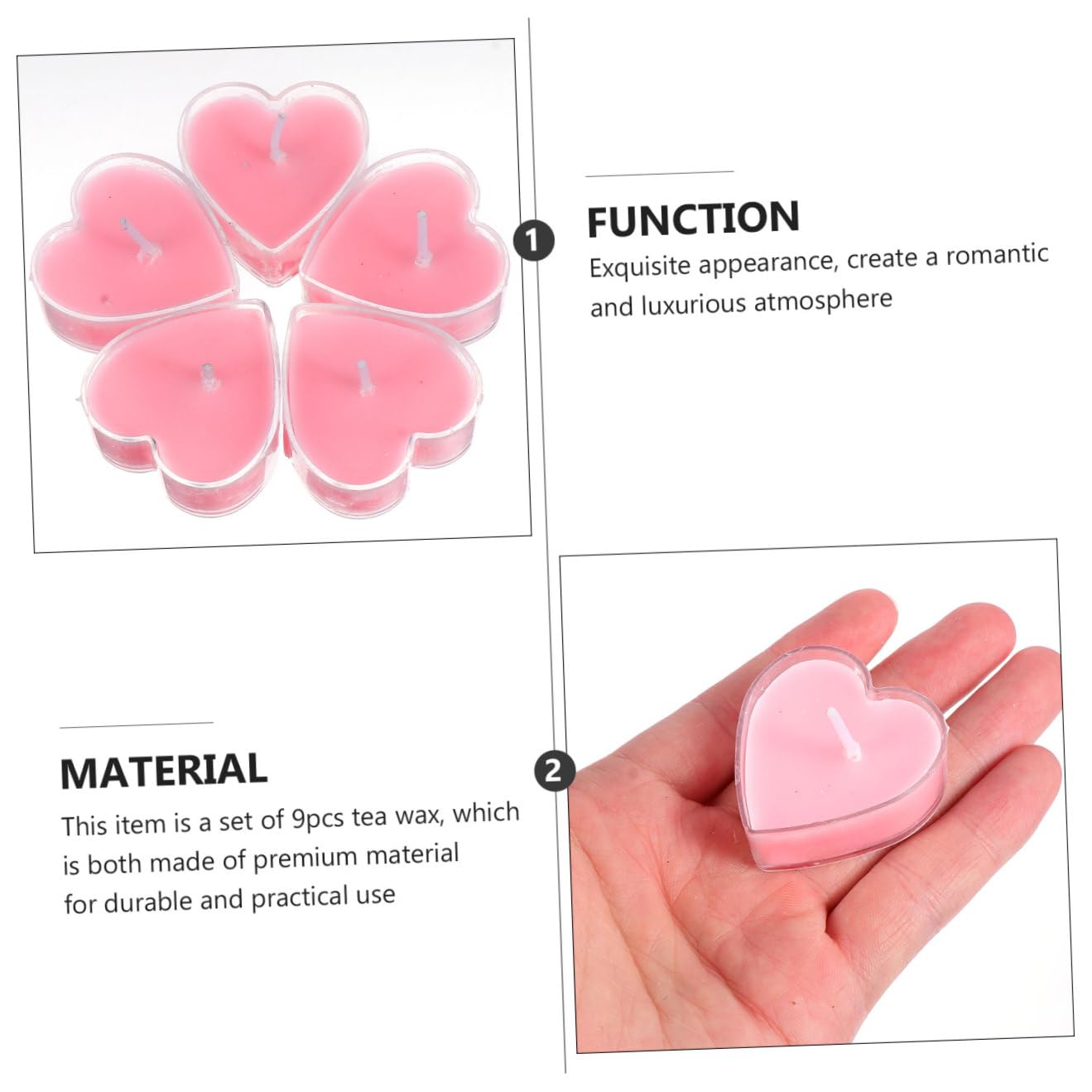 FOMIYES 9Pcs Smokeless Tea Wax Heart Shaped Scented Candles with Paraffin Wax Romantic Proposal Decoration for Home Wedding Birthday Soft for Eye Protection