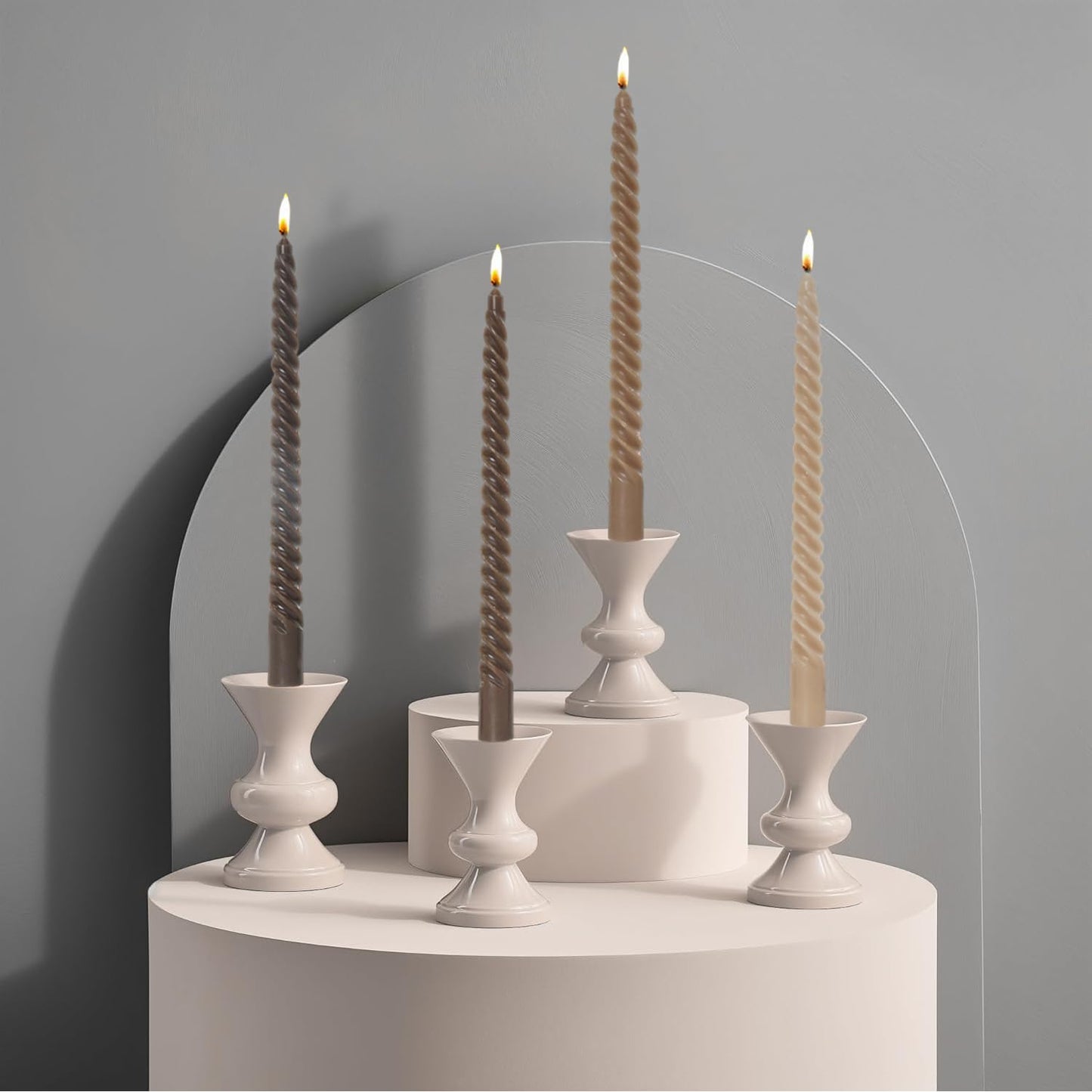 MAITREYA Brown Taper Candles Stick Spiral Twisted Candles-Set of 12 for Decoration Weddings Party Church-Unscented Dripless Candles,10inch(F-Gradient Brown)